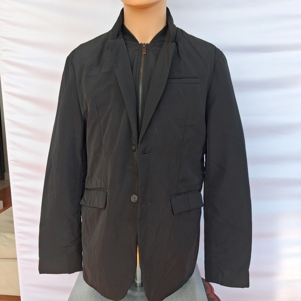 Halston Mens Black Layered 2-in-1 Blazer Jacket with Zip Bib Size Medium